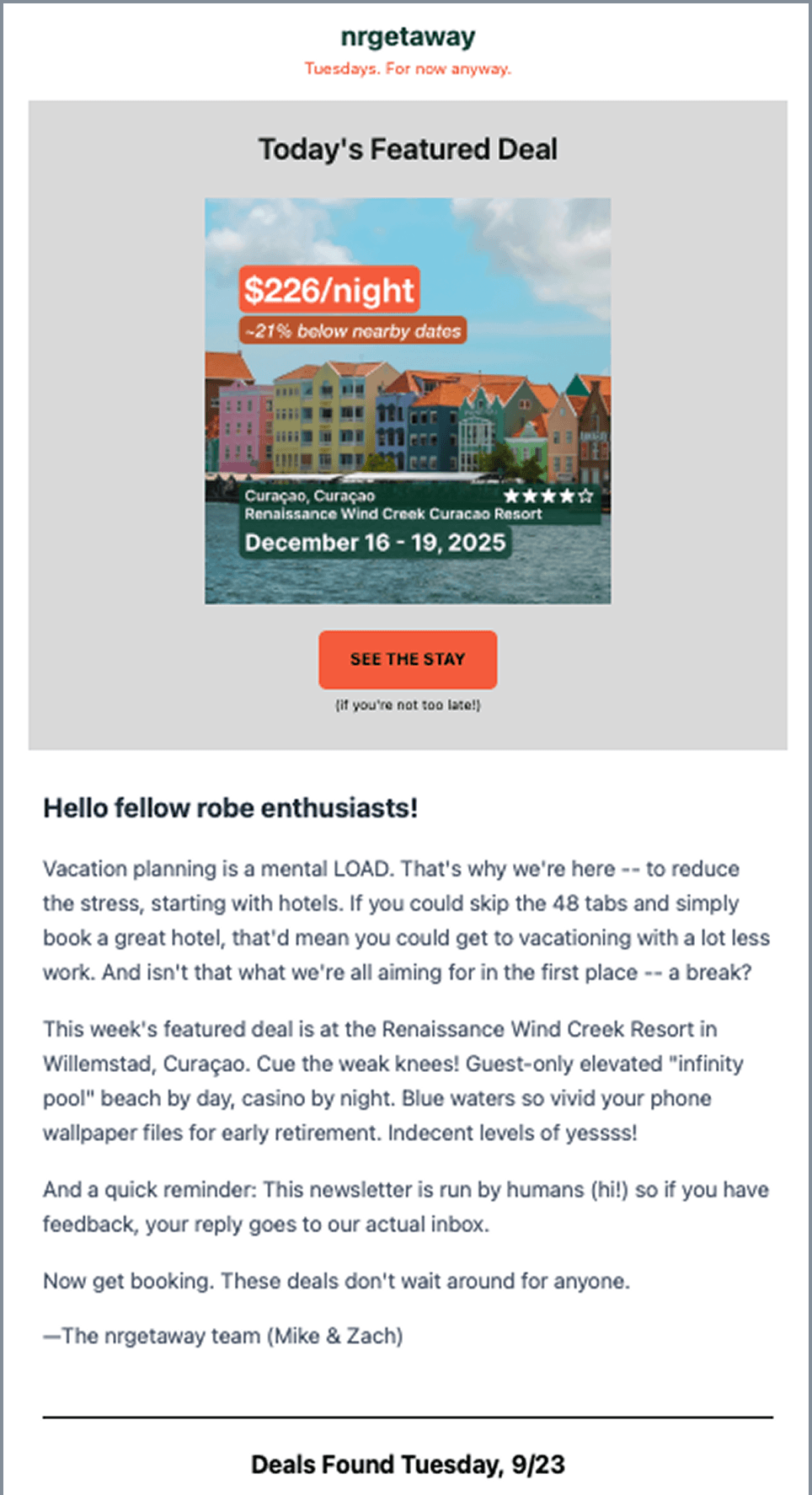 Email newsletter example